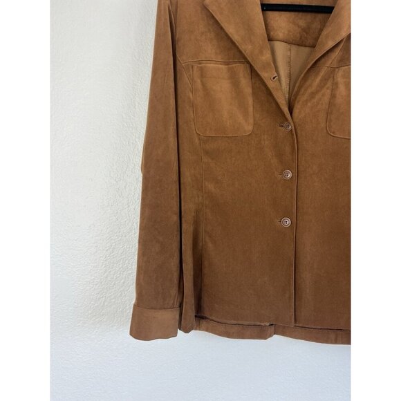 Express Vintage Faux Suede Brown Button Down Top Large Long Sleeve Western Boho - Picture 7 of 10